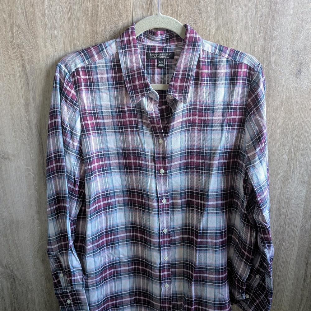Banana Republic Plaid Shirt - Burgundy, Teal and White - NWOT